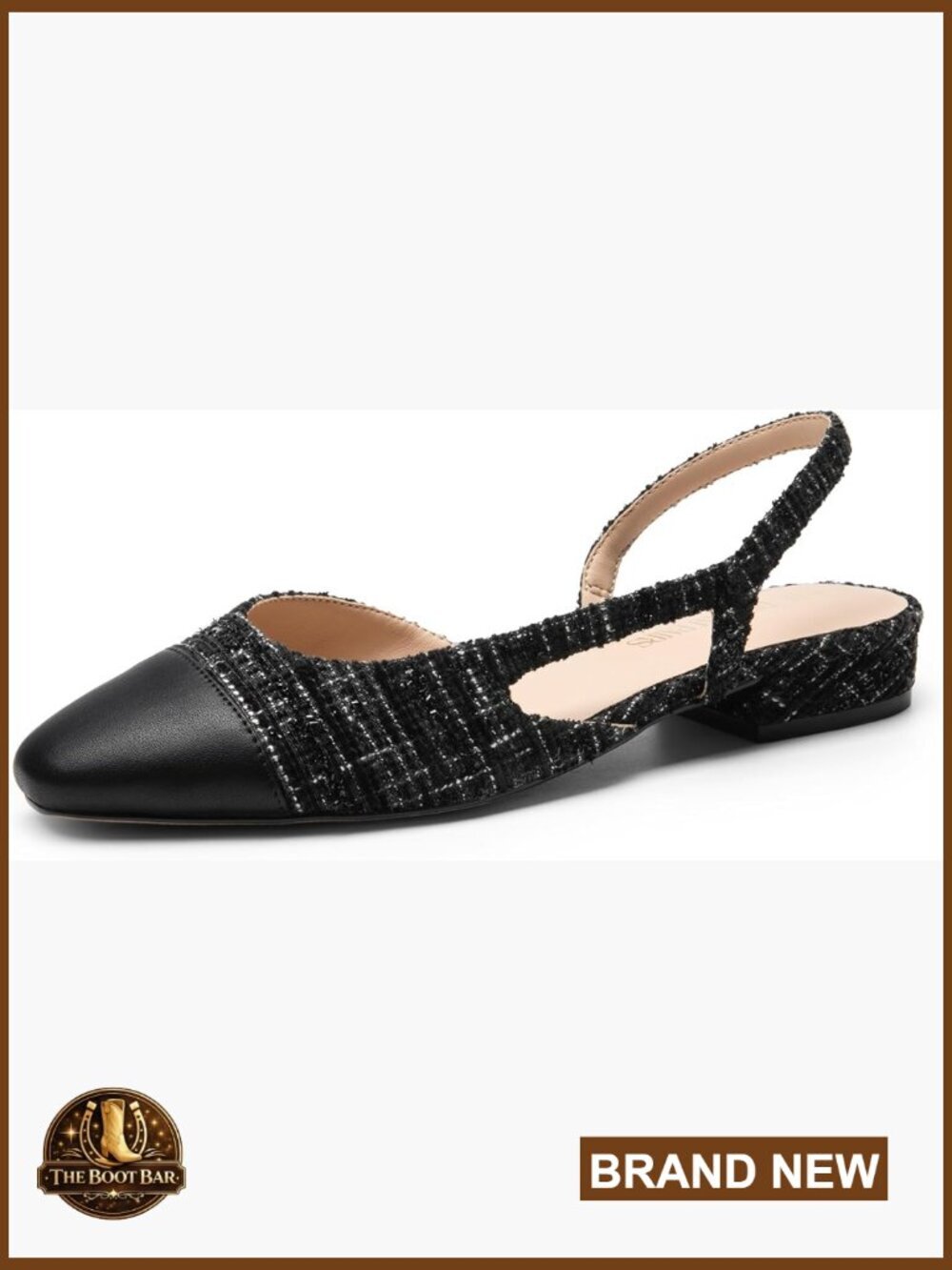 Slingback Ballet Flats Square Toe Low Heel Dress Shoes for Work Party